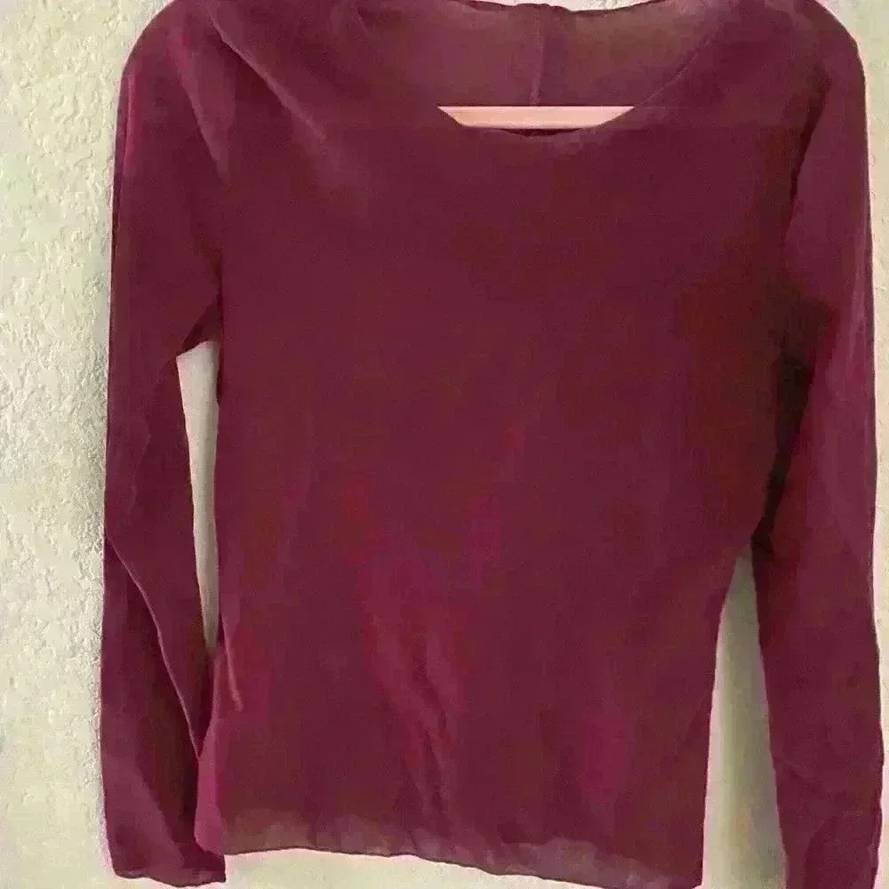 Free People Intimately Free Garnet Velvet/Mesh Long Sleeve Preppy Work Top Sz M